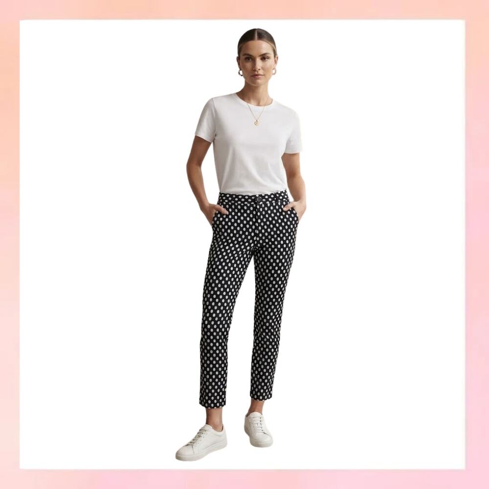 Banana Republic Black & White Polka Dot Pants Size 2 Ankle Crop Career